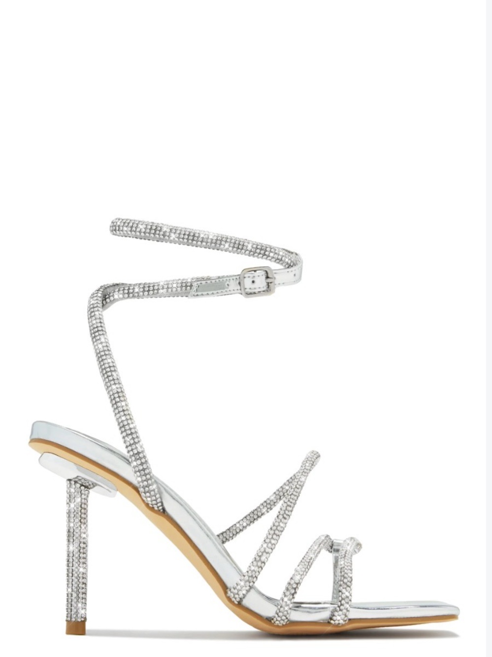 Public Desire Silver Crystal Embellished Strappy High Heel (3.5 high)Sandal